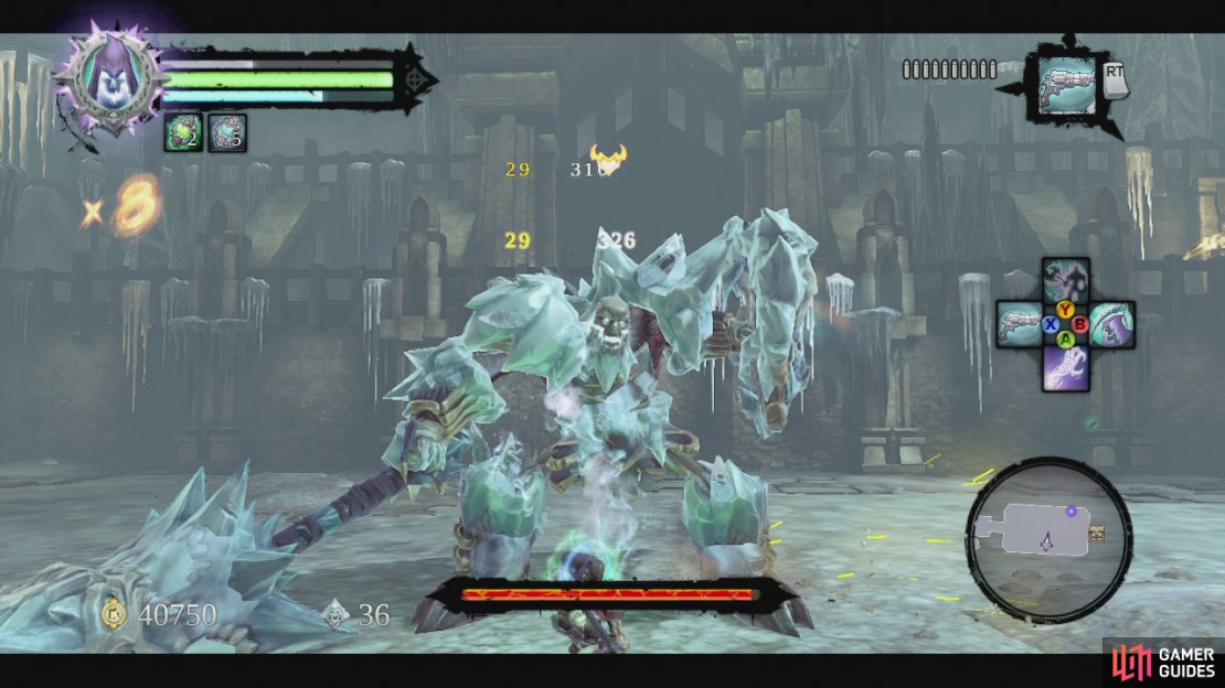 Find & Kill the Deposed King Moves: Freeze slam – He will smash his weapon into the ground, if you are hit by this, or are too close, it can also result in you being frozen Hurricane – He will spin around with his weapon extended and follow you around the room, he moves quite quickly so you will need to use at least three dodges to avoid him before he stops. Strategy: The Deposed King acts kind of like a much larger, more dangerous version of an undead general. He has a big shield and a big mace and can hit you with both. The fight plays out the same as many boss battles, luring him into performing attack before dodging and striking him whilst he pauses. This guy does however have two attacks you really need to avoid. The freeze slam will do a good deal of damage by itself, however when the king’s mace hits the ground, even if it doesn’t hit you and you are too close you will be frozen in a block of ice. This will not only drain your life quickly, but immobilise you as well leaving you open to a follow up attack. You will need to mash the indicated button on screen quickly in order to escape. The second attack to look out for is his hurricane attack where he spins around with his mace out held. He can move quite quickly and cover a lot of ground so when you see it coming run and dodge to avoid. Other than that, just whittle away his health when you can and he’ll be pushing up daisies in no time! You will earn the legendary weapon – Sceptre of the Deposed King for your efforts. Now loot the two chests we can now access at the back of the room.Afterwards fast travel back to the tree of life and head to Thane at Tri-Stone in the Forge lands to hand in the quest.