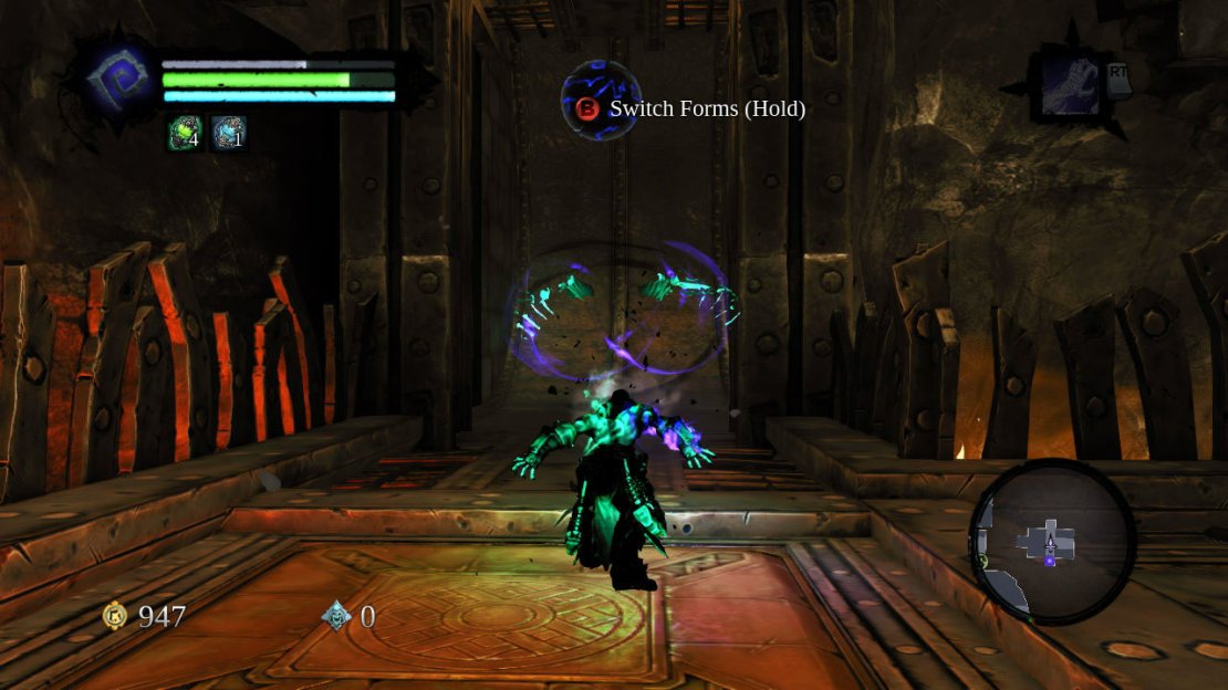 In the lower room you&rsquo;ll find a chaos crystal (6/7) to the left and a ball. Grab the blue ball and punch it back up the chute. Switch to clone 1 and have him punch the ball up the next chute. Exit soul splitter. Stick the ball in the socket. Enter the now open door and follow the pathway all the way to the end and enter the door there.