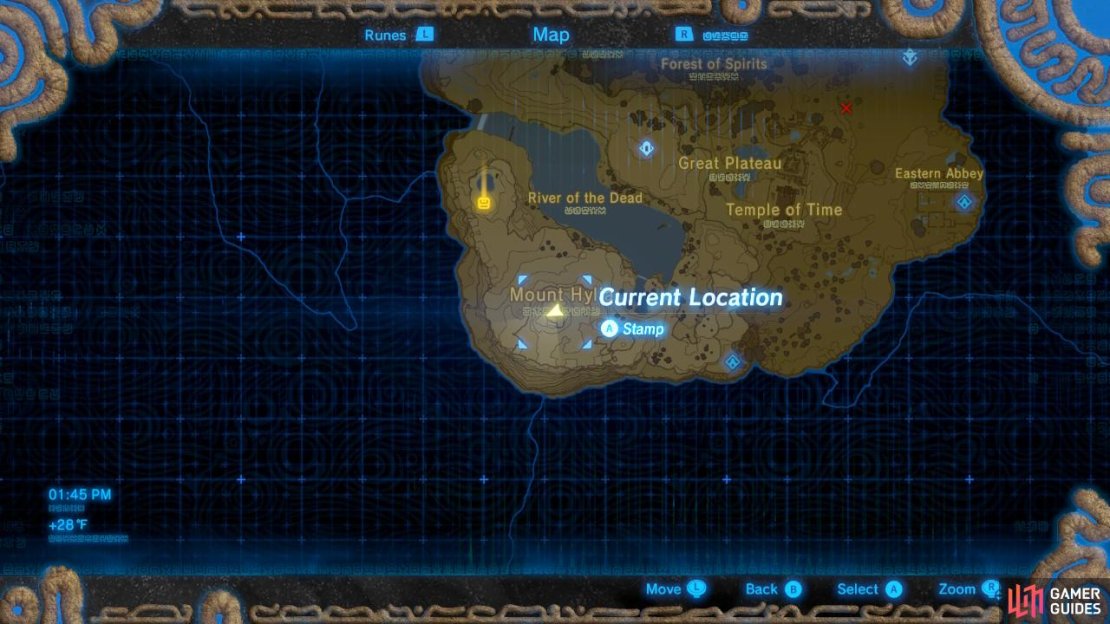 The summit is located here on the map and the shrine is just nearby.