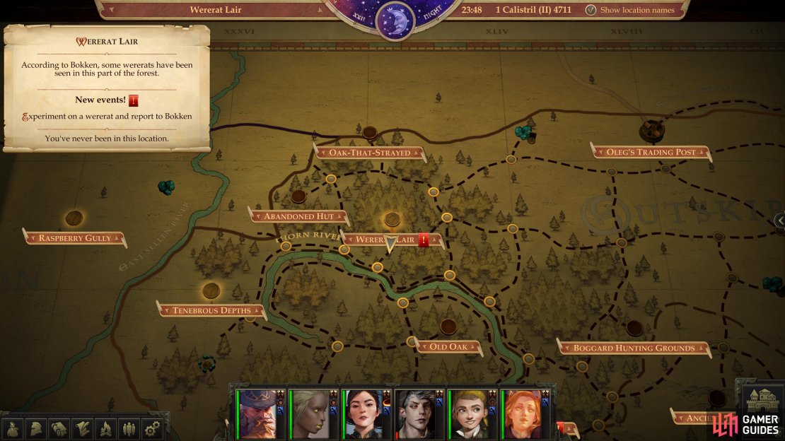 The location of the Wererat Lair on the map.