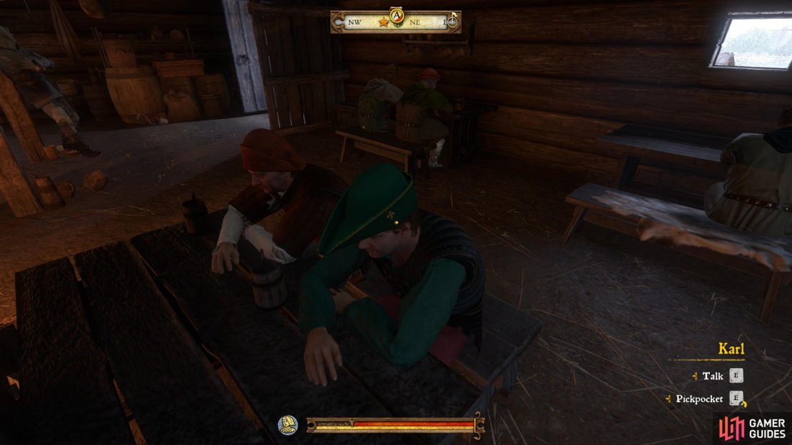 The man you are looking for is named Karl. He is always accompanied by his guardian, Manfred.