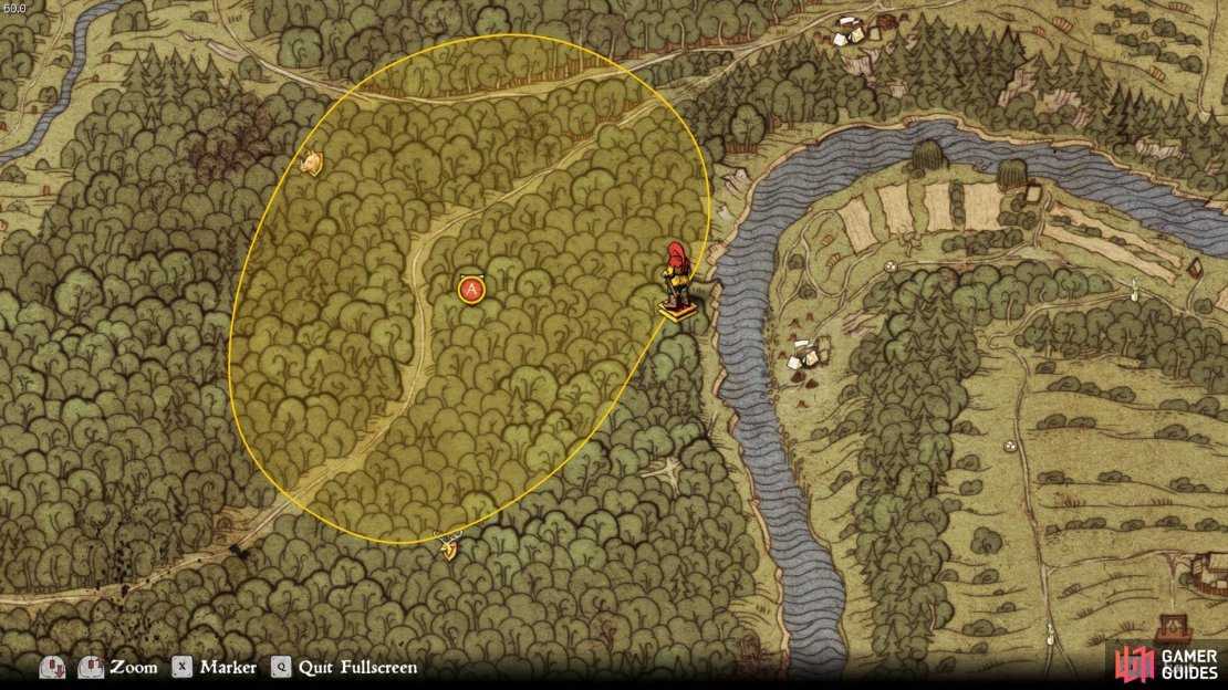 Search the region highlighted on the map for Nightingales. It is not always possible to see them, but you will note their presence by following the sound of their song.