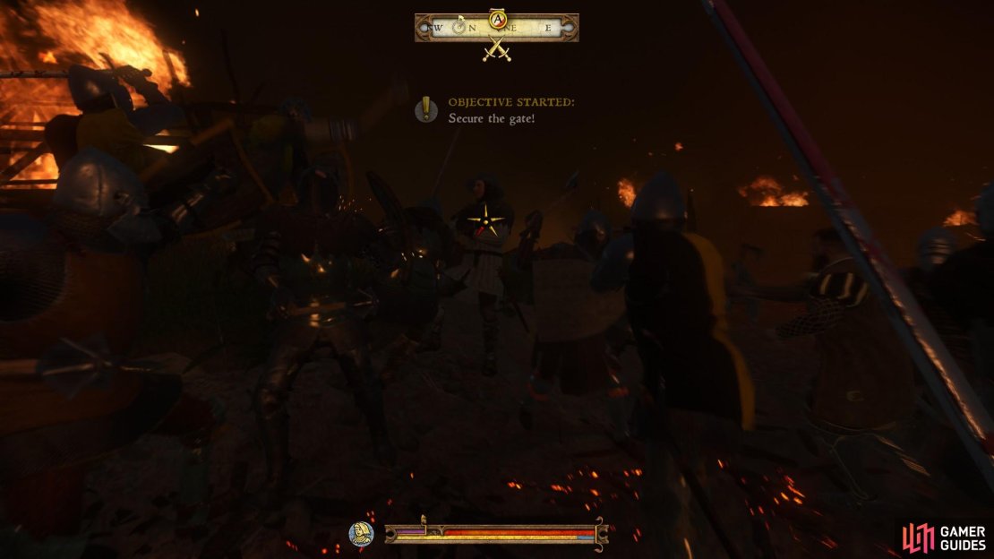 When the gate has been broken through fight the bandits on the other side to secure the location.