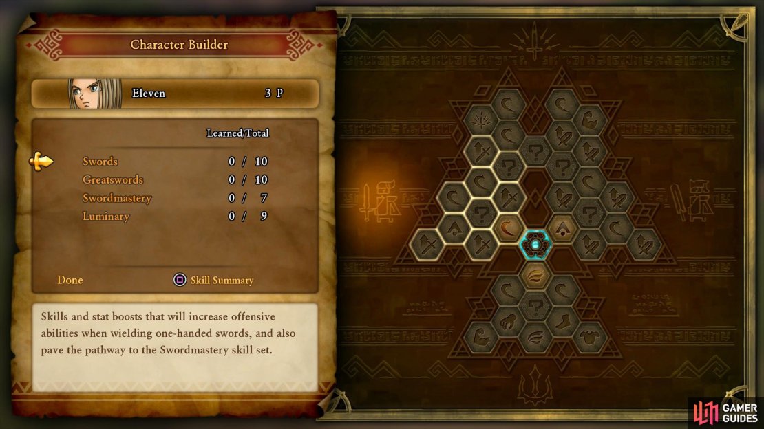 The Hero&rsquo;s skill tree at the beginning of the game.
