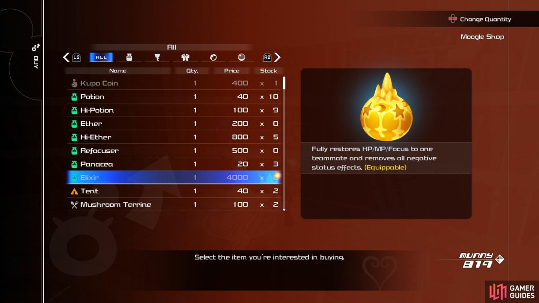 It’s well worth taking the time out to stock up on Elixirs for the battles ahead.