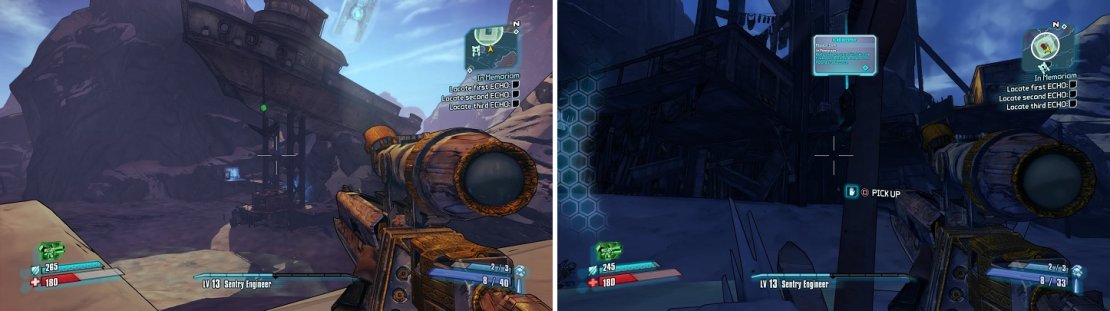 Shoot the connector for the large anchor (left) and you&rsquo;ll find the ECHO on the actual anchor when it falls to the ground (right).