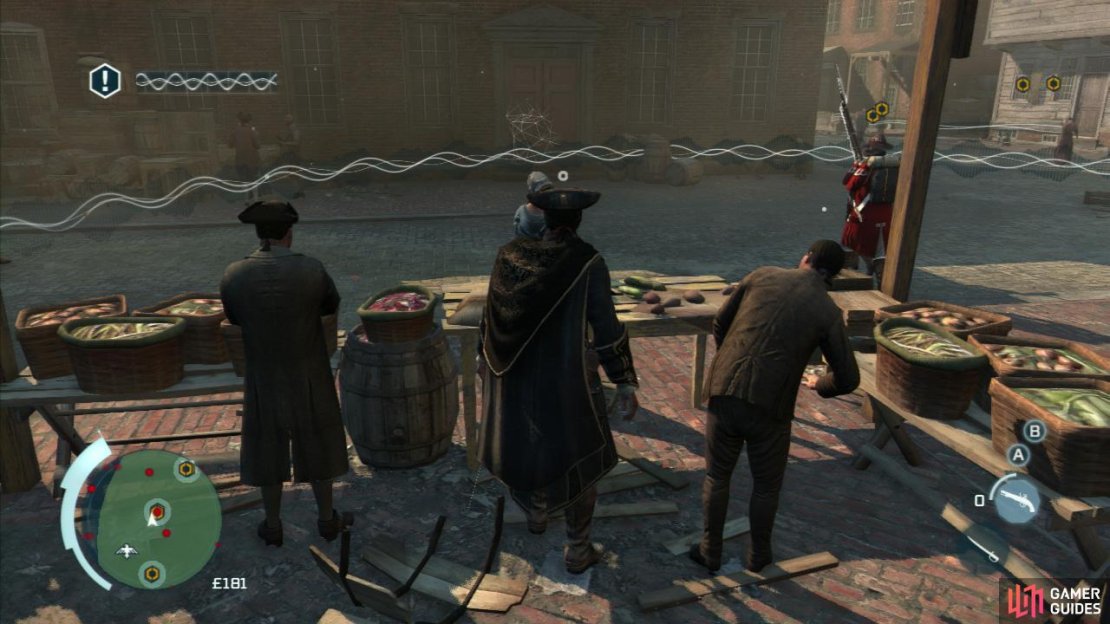 Don&rsquo;t forget to fully utilize your surroundings when it comes to the moving targets. Hatham can take time to look like an especially dapper fruit seller in order to spy. If you have not failed an eavesdrop and eavesdropped on the moving group of guards, those two optional objectives will be complete. You should also have been able to ascertain the location of the Surgeon.