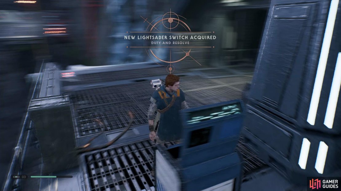Take out the two enemies and then open the Chest in the corner to acquire the Duty and Resolve Lightsaber Switch