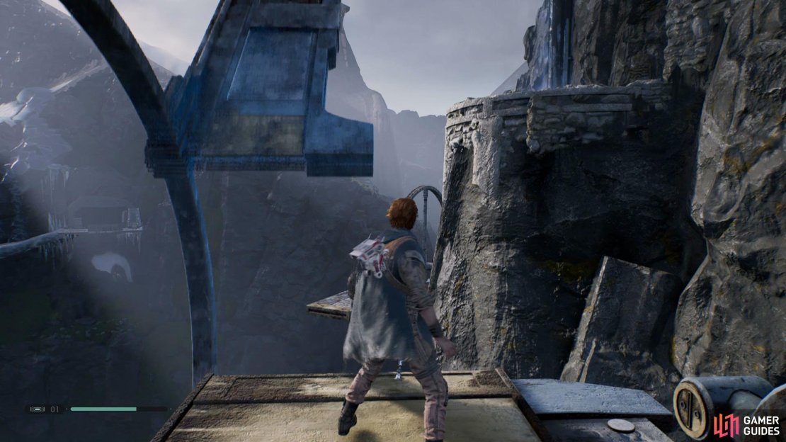 Use your Force Slow Ability to slow down the spinning platforms