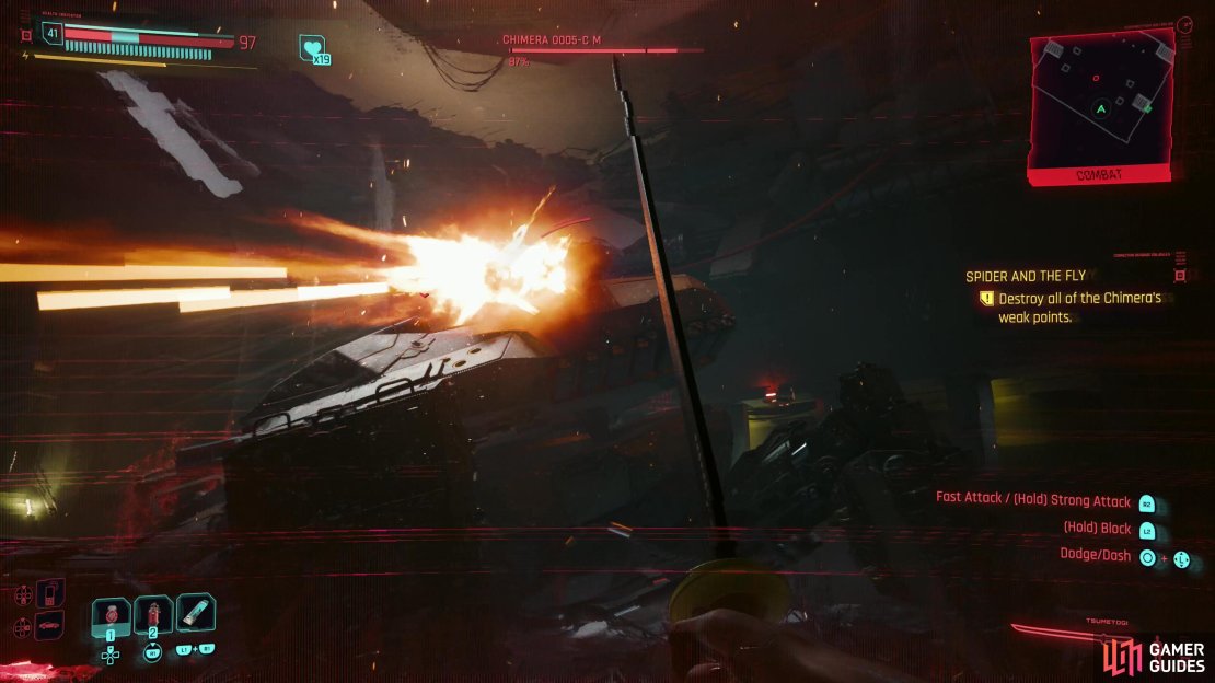 The Chimera&rsquo;s top-mounted turret will spew a barrage of lead at you - get on the ground floor and start circling it to mitigate damage.