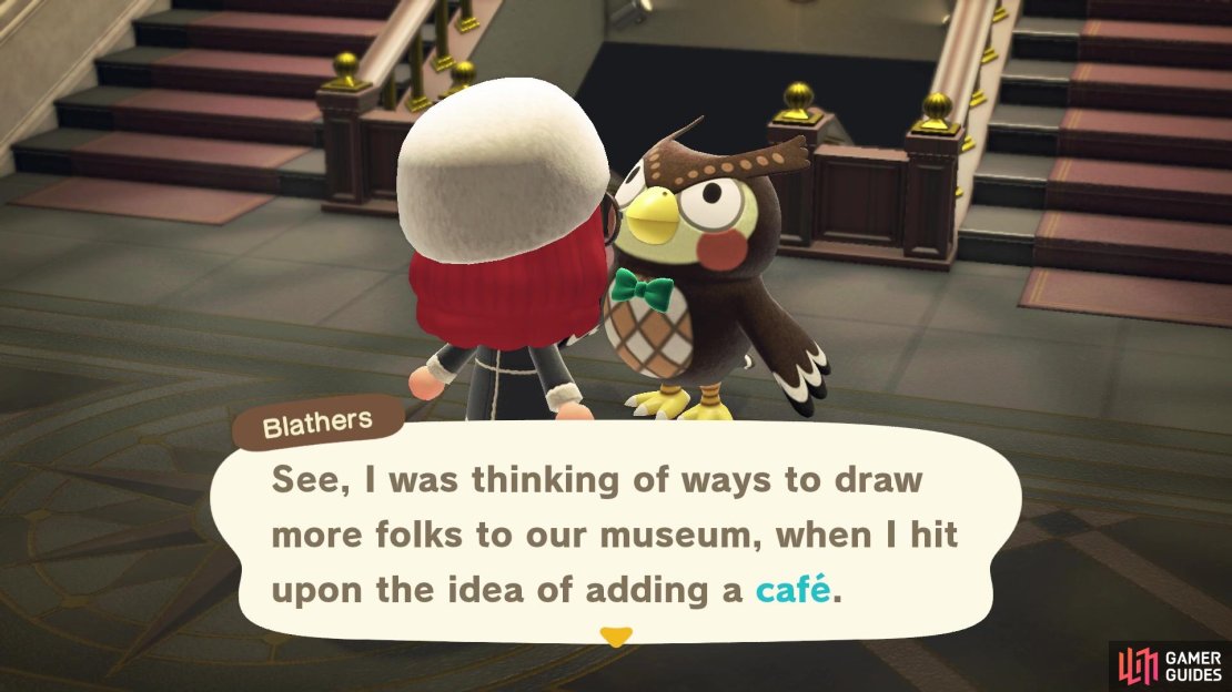 Speak to Blathers and he&rsquo;ll reveal his plans to open a Caf&eacute;!