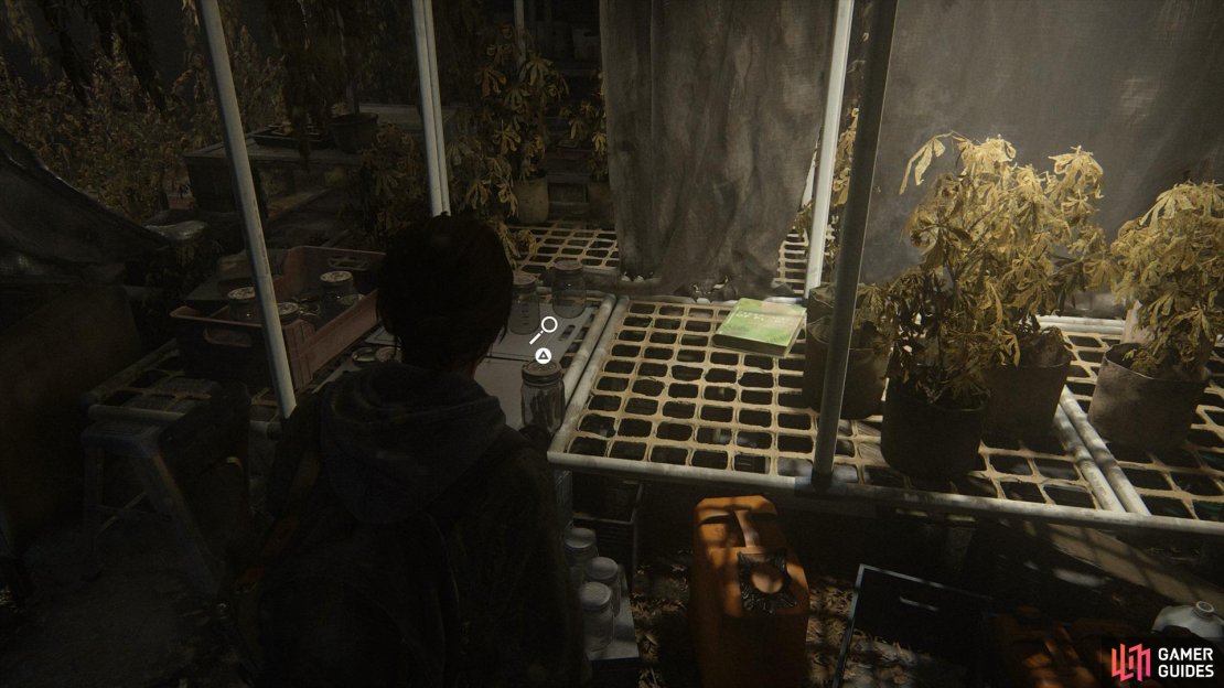Follow the trail of light under the floor and then move the bookshelf to find an underground Weed Farm, here you’ll want to interact with the join in the center to view a cutscene.
