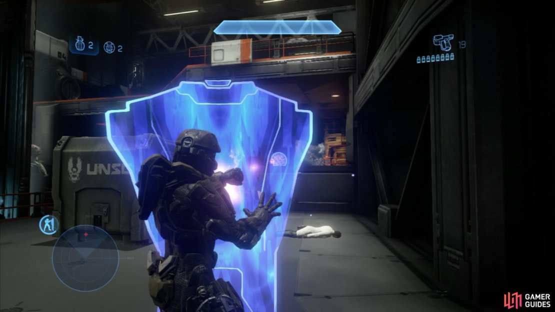 The hardlight shield appears to be Halo 4&rsquo;s evolution of the &lsquo;armor lock&rsquo; ability from Reach. This time, the shield acts more like a jackal&rsquo;s shield (without the ability to wield a firearm simultaneously unfortunately). It protects from damage you might receive straight in front. Good for blocking projectiles or for waiting on someone to run out of ammo before racing in to engage them.