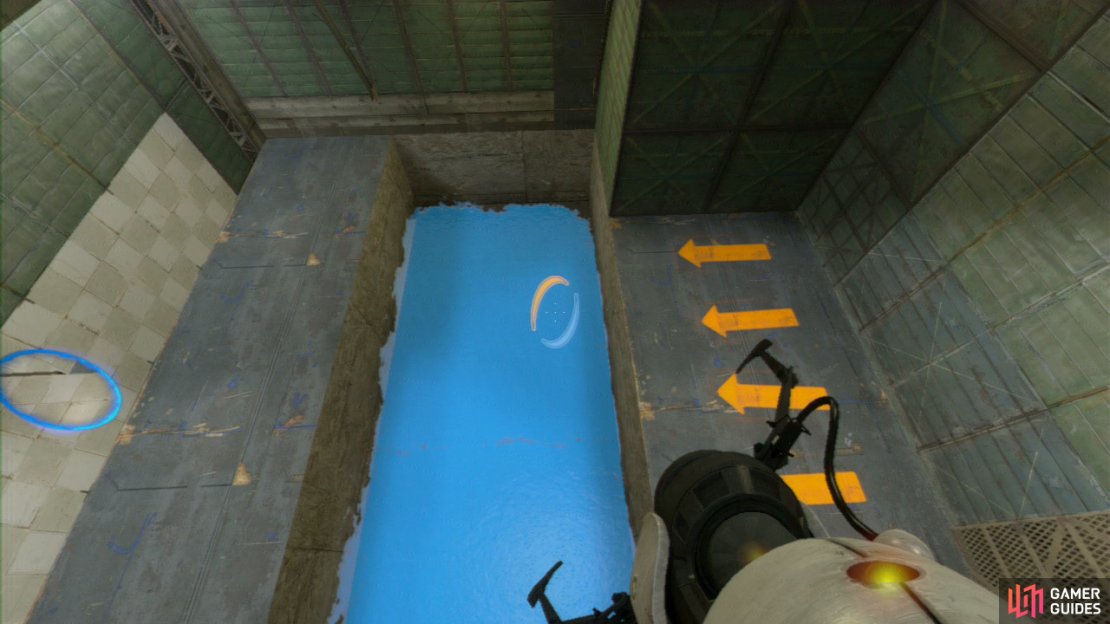Jump off the ledge (whilst holding forwards) and you&rsquo;ll bounce up onto the ledge opposite with the red plunger button on it. Press it to release a Wooden Test Crate above. Drop down and pick it up where it lands.