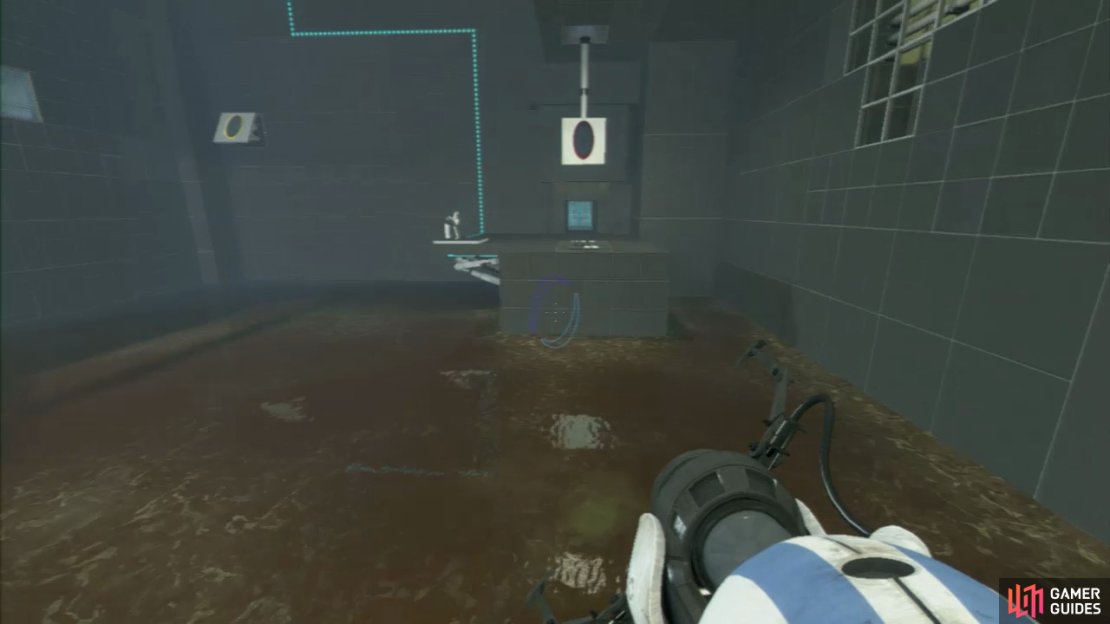 Player 2: Once player 1 has completed 1 &lsquo;lap&rsquo;, wait for them to hit the Faith Plate in the water (the one that leads them directly into the wall panel). As soon as they hit the plate, press the plunger to release the Companion Cube.