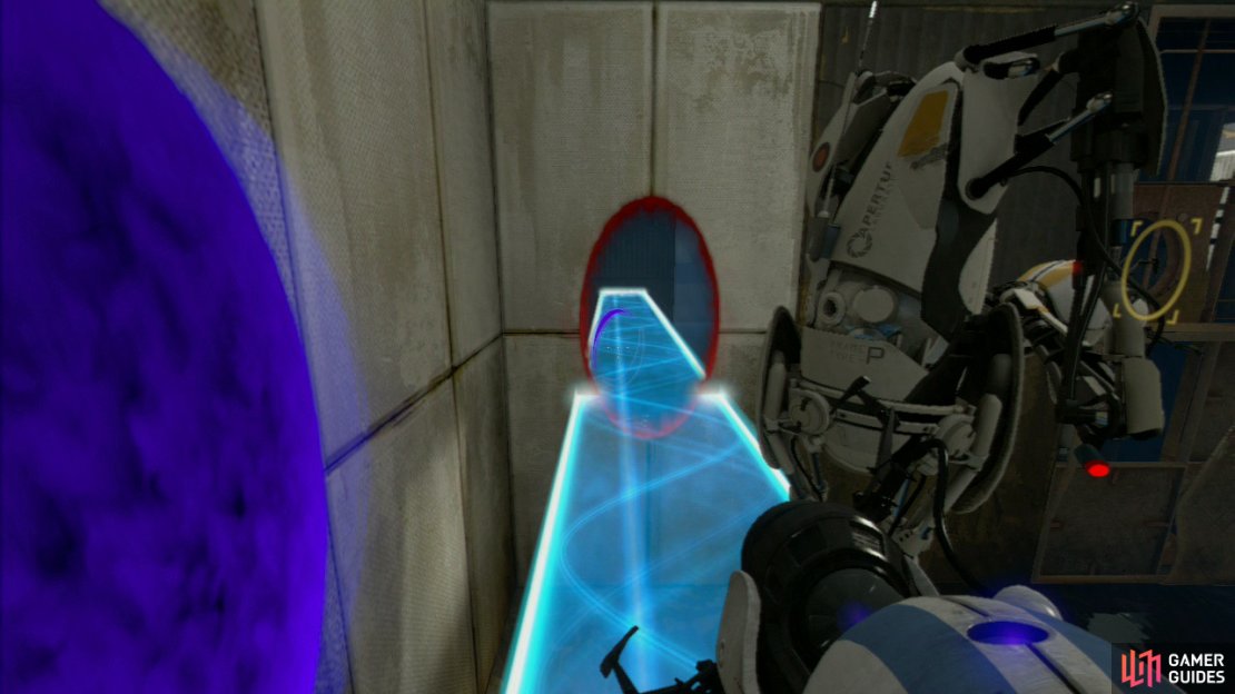 Player 2: Run down to the end of the light bridge and turn to your left. Fire your first portal on the wall straight ahead of you, then come back and stand on the permanent light bridge and replace player 1&rsquo;s portal with your second one.