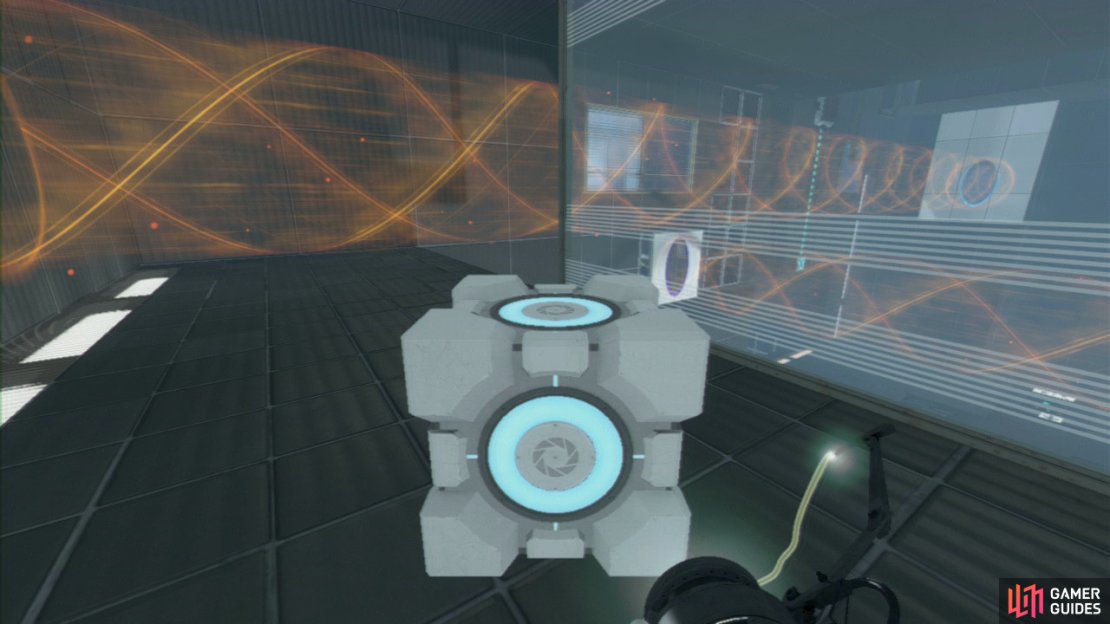 Player 2: Once player 1 has picked up the Cube, stand on the large red switch found on the floor and you&rsquo;ll both notice the colour of the funnel change to orange (this signifies that the flow of the funnel has been reversed).  Player 1: Jump back inside the excursion funnel (with the a firm grip still on the Cube) and simply enjoy the ride as you make your way through the portals and towards the start of the excursion funnel itself.
