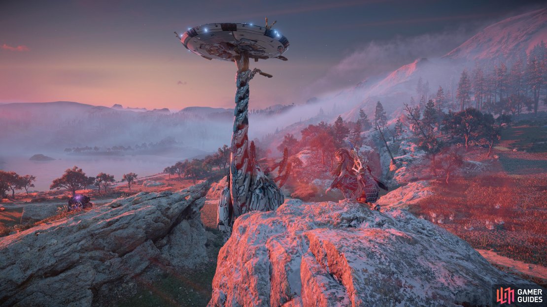 Aloy overlooks the Tallneck in Salt Bite.