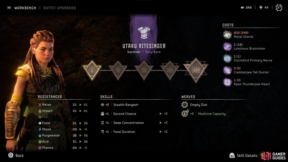 Fully upgraded Utaru Ritesinger Stats.
