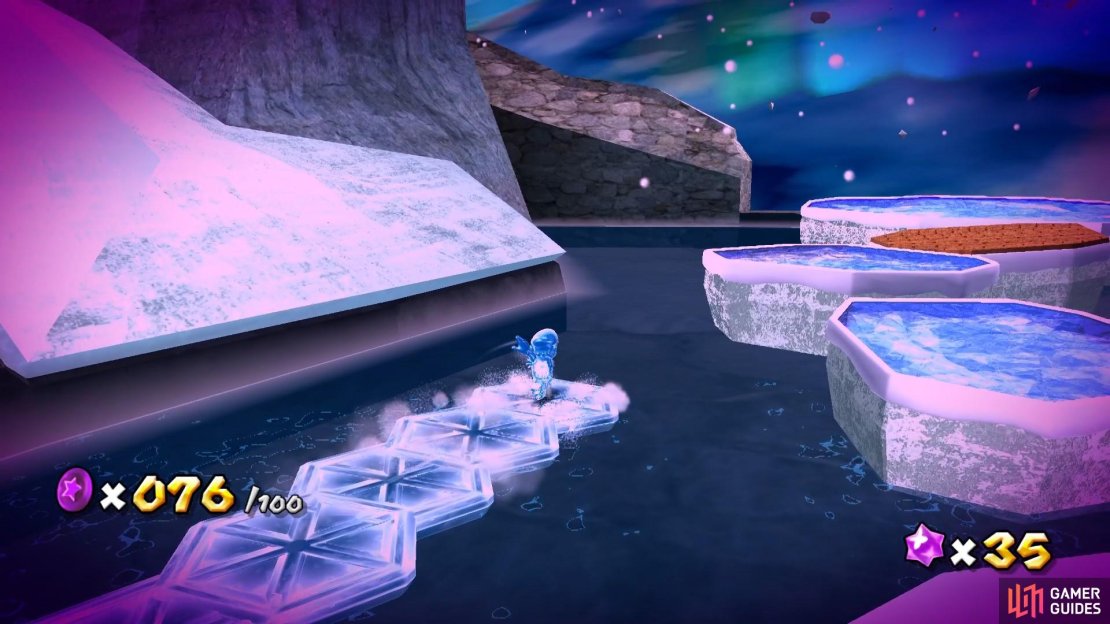 If you spin whilst walking on water as Ice Mario, you&rsquo;ll begin to ice skate. 
