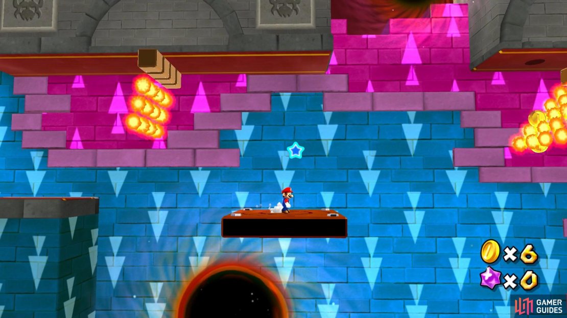 Jump onto the platform but avoid the blackhole above and below.