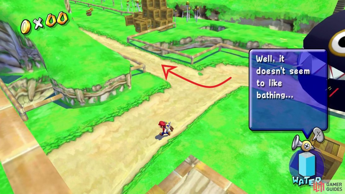 By standing in the path, you’ll force the Chain Chomp to take the other route.