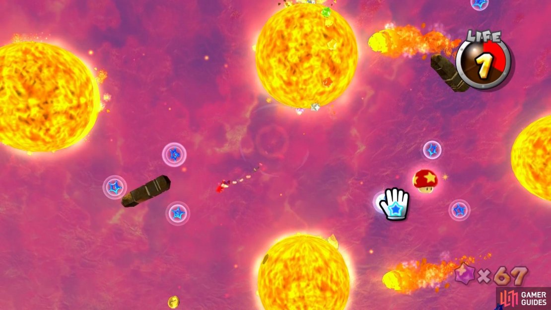 Make your way through the orbs and watch out for the fire comets! They&rsquo;ll burn you!