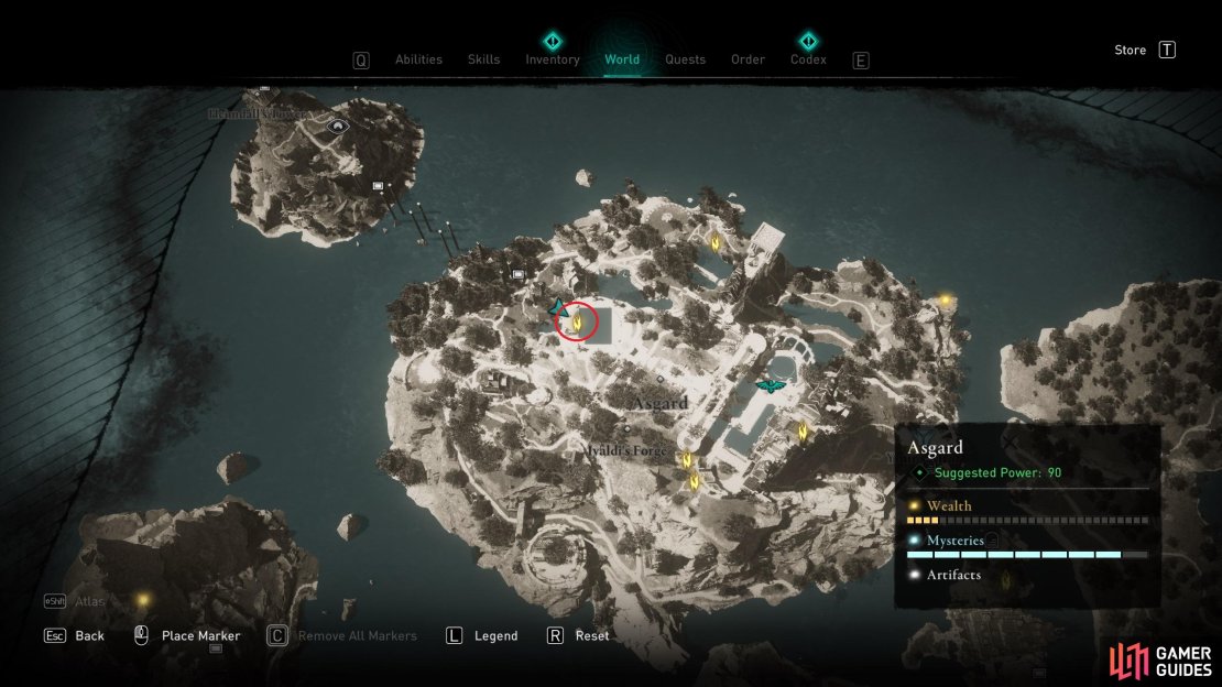 The location of Ymir’s Tear Stone 5, beneath the rainbow bridge, Bifrost.