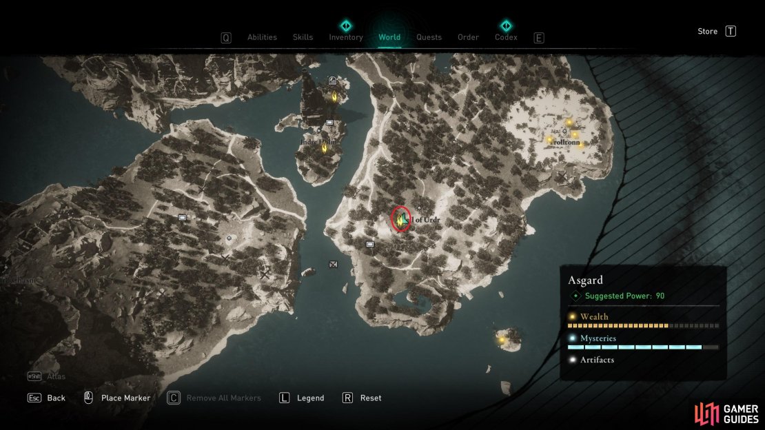 The location of the second Ymir’s Tear Stone in the Well of Urdr.