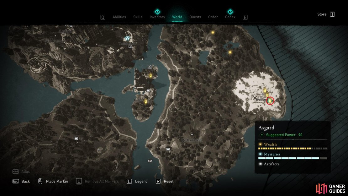 The location of the second Ymir’s Tear Stone within Trolltonn.