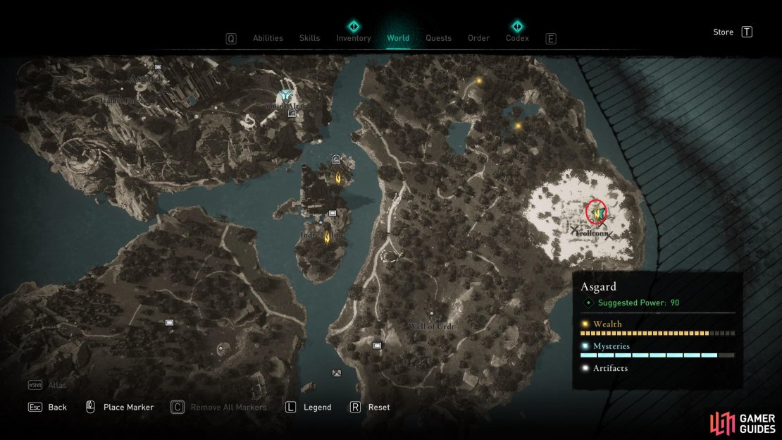 The location of the fourth Ymir’s Tear Stone in Trolltonn.