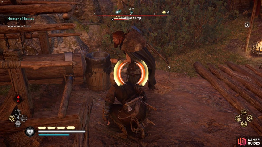 You’ll be able to assassinate Gorm at Narfljot Camp in Vinland.