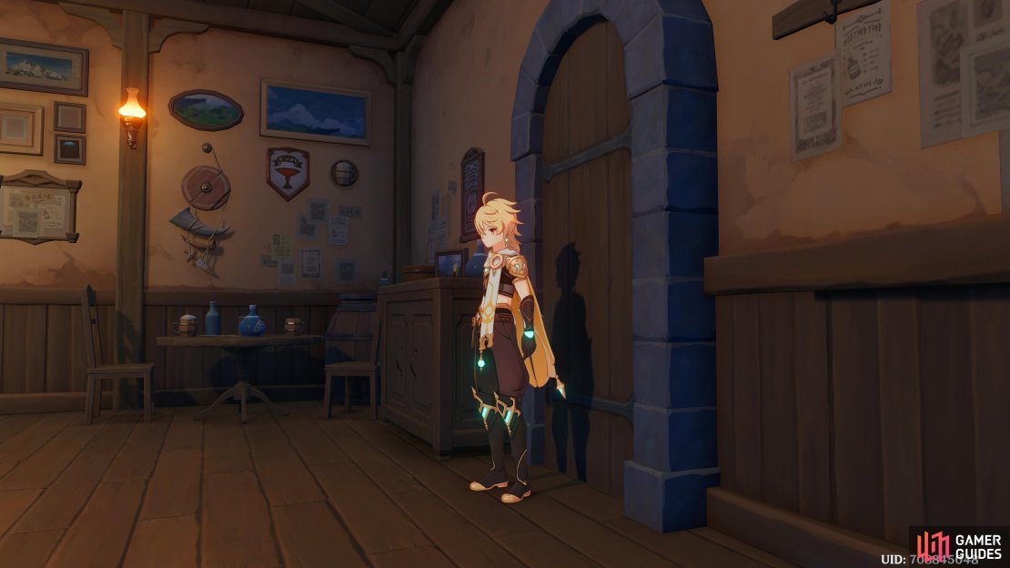 The Traveler entering the tavern after hours.