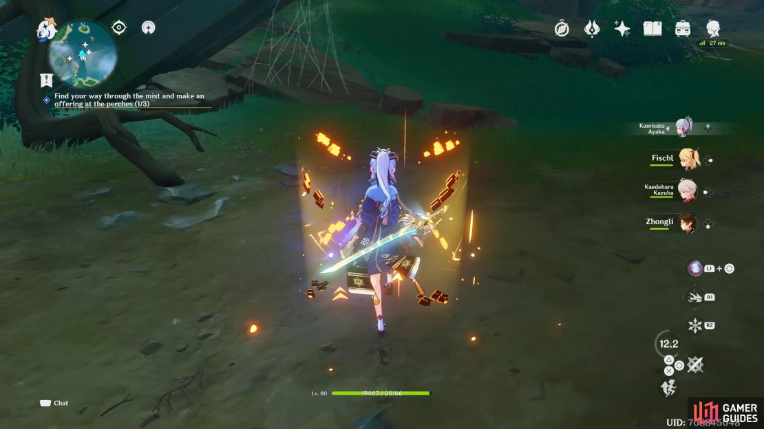 After chasing it, the northern feather will land in the center of the mist area.