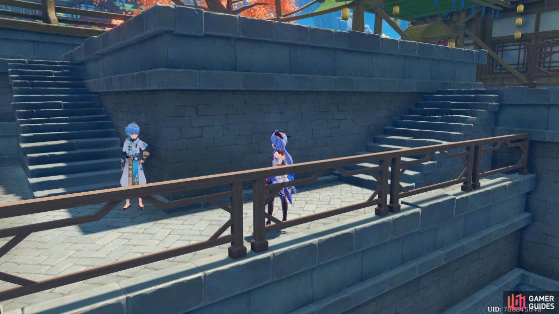 Chongyun is hiding around the corner, at the bottom of the stair, to your west
