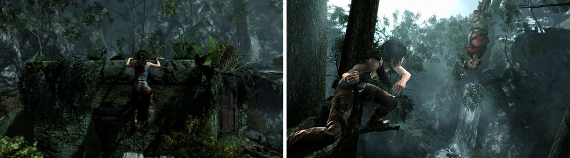 The bow is high up in a nearby tree on the back of a hanging corpse.