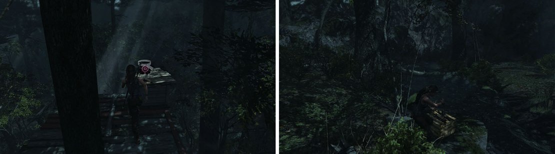 After grabbing the Treasure Map (left), take the zipline to collect a bunch of salvage in the area below (right).