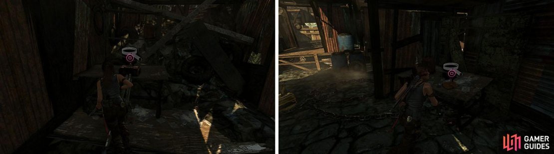Blast through the barricades to find an Inro and a document from Grim.
