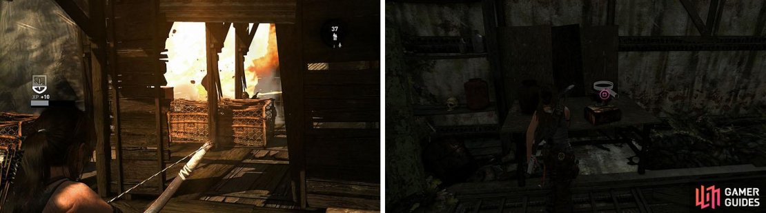 Defeat the enemies up the steps and then search the upper floors of the building.