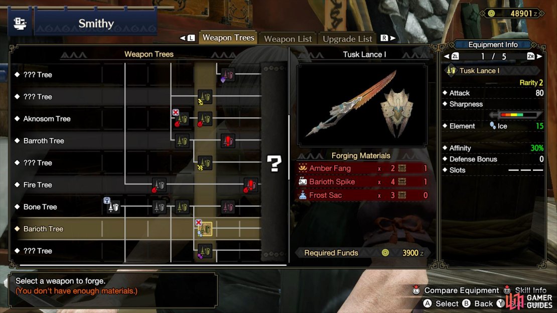 The Tusk Lance I requires Amber Fangs to craft.