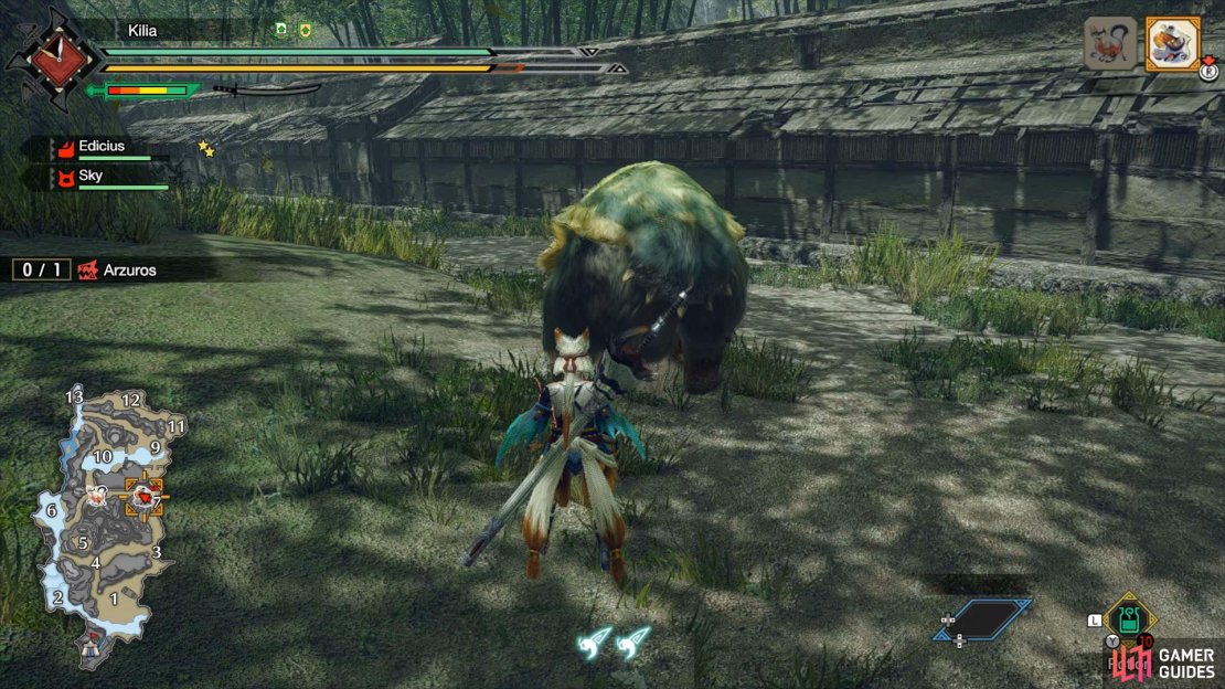 Arzuros will attempt to ram you when you&rsquo;re behind or to the side of him.