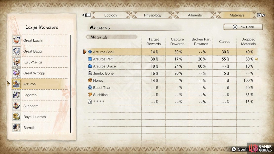 Arzuros Shell is dropped by the low rank Arzuros.