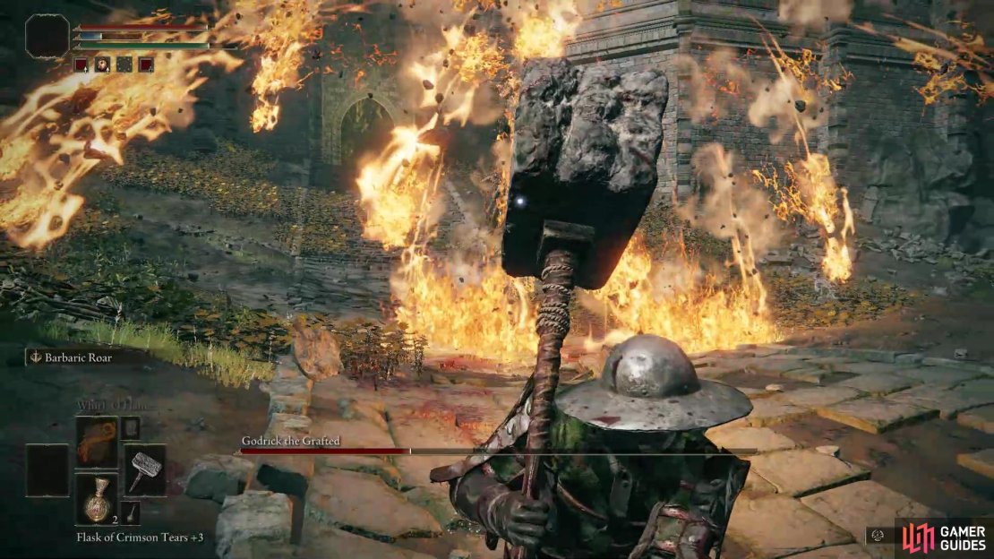 The fire meteors will knock you over whilst also covering the floor in fire temporarily.