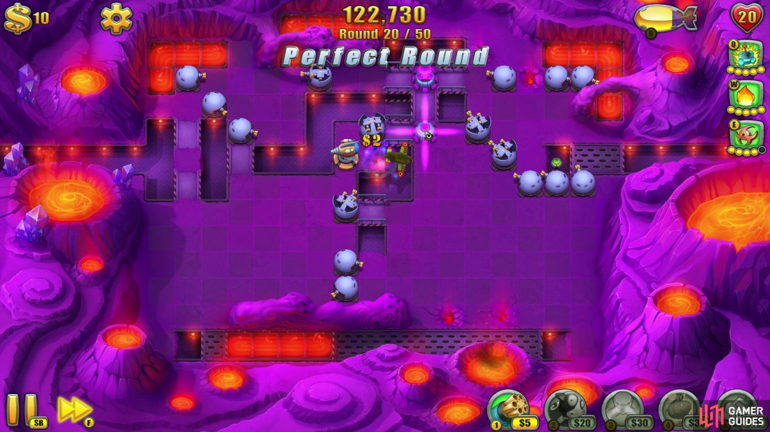 Make sure all Gatling Gun Towers match the screenshot above (so you&rsquo;re maximising how many runners get damaged by the flames).