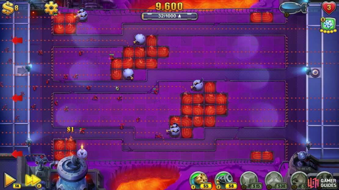The real key to success in Sudden Death mode is to repeatedly pause the game to upgrade and place new towers. The onslaught is constant, so attempting to do this in real-time is a headache you simply don&rsquo;t have to have.