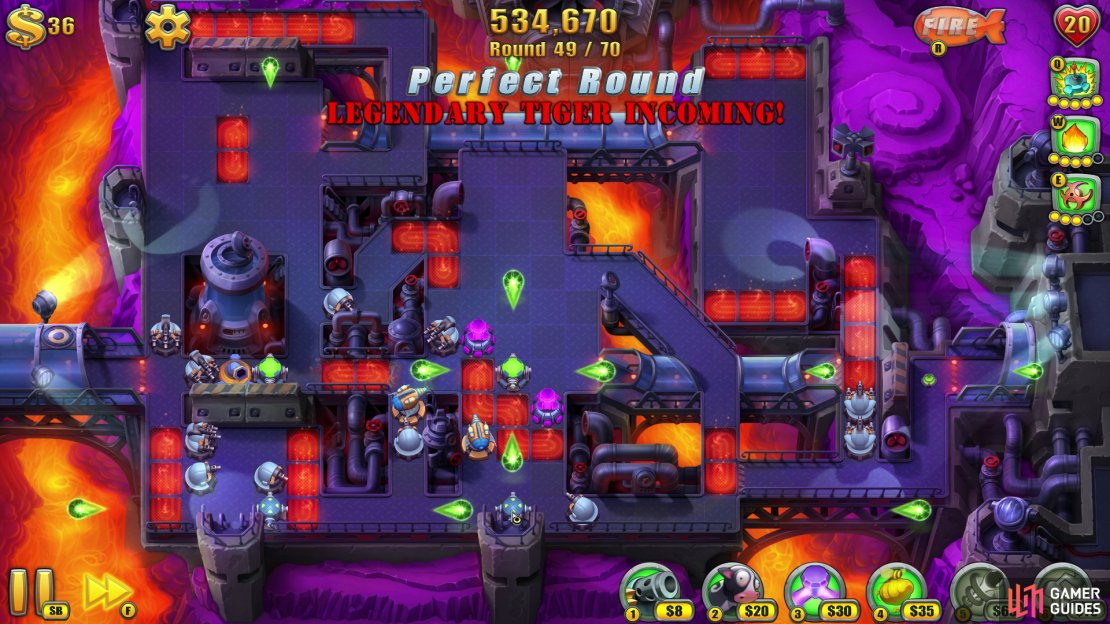 Drop a Slow Tower in the short pathway that leads to the new corridor-of-plasma-doom and fully upgrade it (this&rsquo;ll catch out planes and heavier troops in the plasma balls of green death.