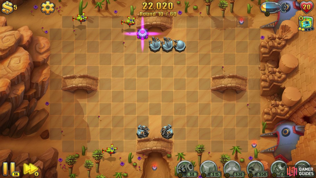 There&rsquo;s three entrances and three exits to deal with on this level. The key is to get them travelling to the same bridge(s) to maximise the damage dealt.