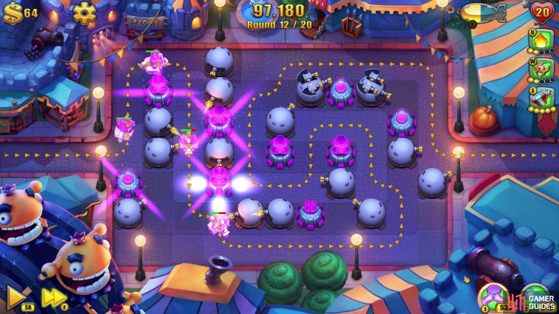 Time to place a few more Spark Towers down. The maze will start to take a bit more shape soon and if you&rsquo;re letting units slip through, then you should still have 15 &lsquo;hearts&rsquo; left.