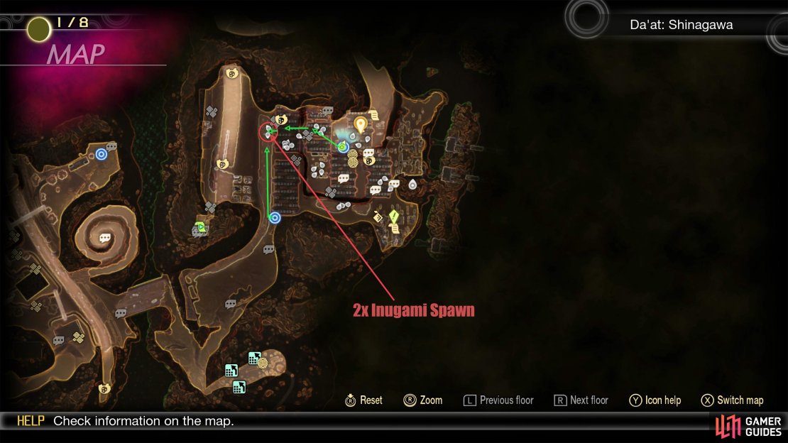 The green arrows determine the path to get to the Inugami&rsquo;s.