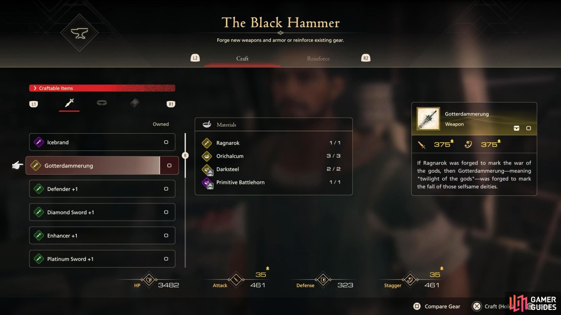 When you have the two !Darksteels along with the other materials, you&rsquo;ll be able to craft the !Gotterdammerung.